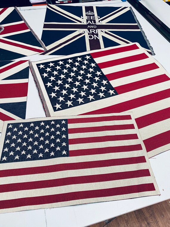 Tessuto Arredo In Cotone Motivo Bandiera Inglese E Usa - Foto 8