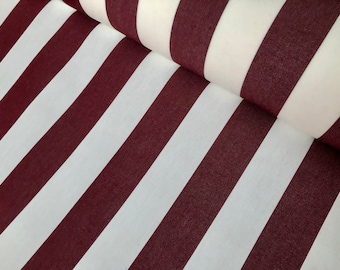 Burgundy & White Striped DRALON Outdoor Fabric Acrylic Teflon Waterproof Upholstery Material For Cushion Gazebo Beach - 63"/160cm Wide