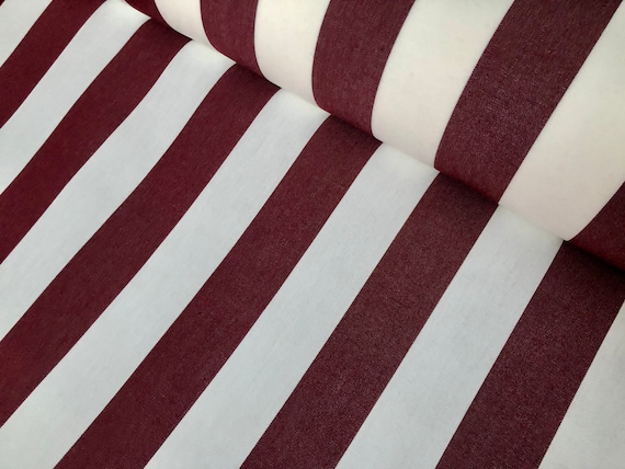 Burgundy & White Striped DRALON Outdoor Fabric Acrylic Teflon Waterproof Upholstery Material For Cushion Gazebo Beach - 63"/160cm Wide