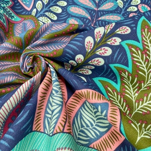 BOTANICO Foglia Tessuto Tropicale Floreale Albero Foglie Stampa Tessuto Tappezzeria Tenda In Cotone 140 cm Di Larghezza Tela - Blu Turchese