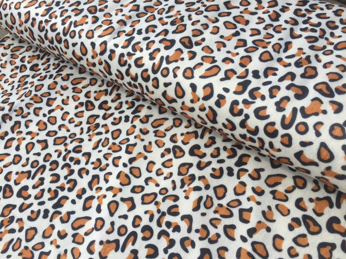 Velboa Fur Leopard Animal Print Velour Fabric Material Cuddle Soft - Snow Leopard Print  - 150cm Wide