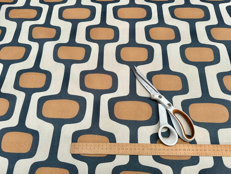 Retro jaren 70 katoenen stof geometrisch ontwerp vintage woondecoratie bekledingsmateriaal – terracotta en crème – 280 cm of 110" EXTRA breed afbeelding 5