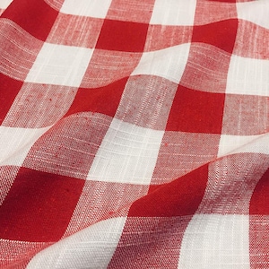 Gingham Linen Checked Linen Fabric Plaid Material Buffalo Check Cotton Yarn -dressmaking, curtains, curtains -140cm wide- Red & White Checks