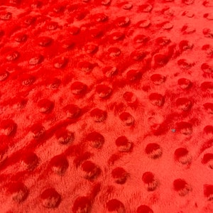May include: Red minky fabric with a textured dot pattern.