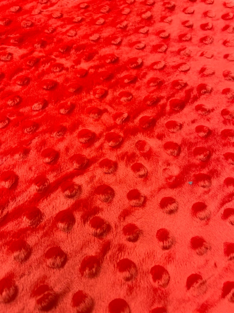 May include: Red minky fabric with a textured dot pattern.