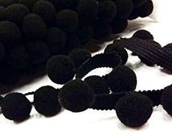 Black XL Size 2cm (0.8") Pom Pom Bobble Trim Fringe Pompom Trimming - BEST QUALITY!! Choose From 21 Colours #C (sold by the metre)