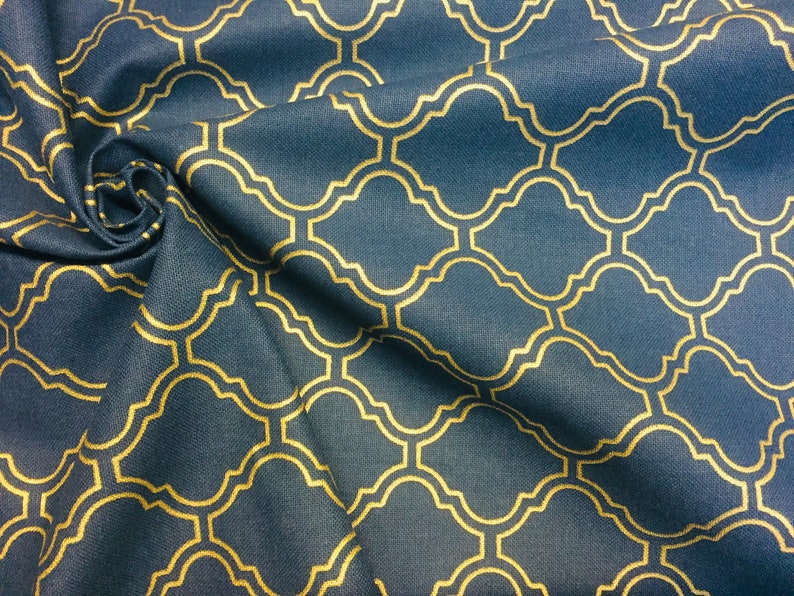 Gold Moroccan Arabic Damask Print Navy Blue Fabric for - Etsy