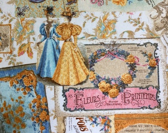 VINTAGE ROSE Floral Print Français Design Curtain Upholstery Cotton Fabric 140cm de large - vendu au mètre