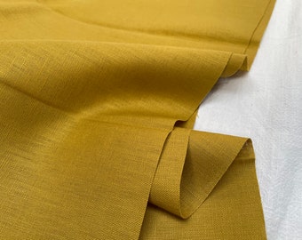 Soft Linen Fabric Material -  100% Linen for Home Decor, Curtains, Clothes - 140cm wide - Plain Mustard Yellow