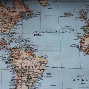 WORLD MAP Designer Vorhang Polsterung Baumwollstoff - 55"/140cm breit - Weltkarte Leinwand