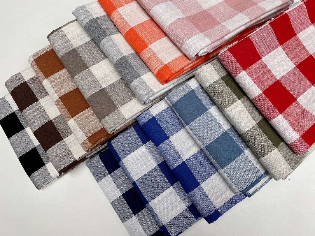 Checked Linen Pattern Gingham Linen White Checked Linen Fabric Plaid Material Buffalo Check ...