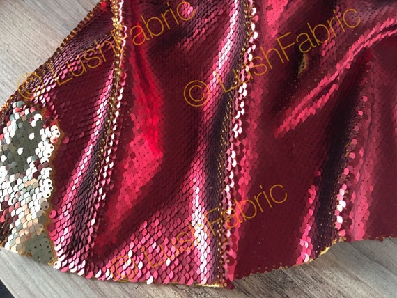 Red Mini Sold By The Meter 130cm wide 1 Way Stretch Sequin Fabric Sparkling