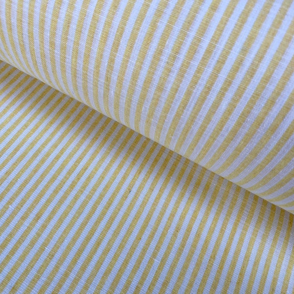 Candy Stripe Linen Fabric Light Cotton Material Cute Striped White Lines Home Decor, Dressmaking - 59" or 150cm wide - Yellow