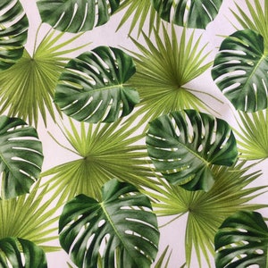 GREEN PALM LEAVES Cotton Fabric for Curtain Upholstery digital tropical leaf print 140cm wide image 2