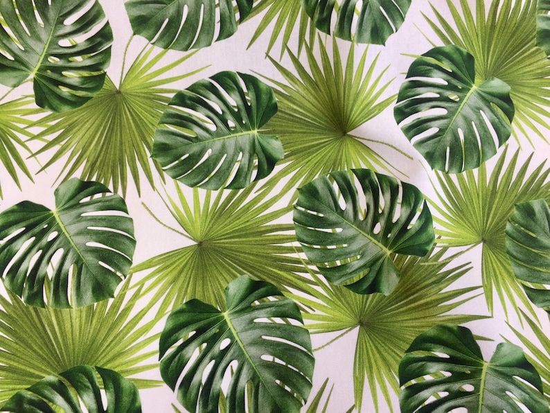 GREEN PALM LEAVES Cotton Fabric for Curtain Upholstery digital tropical leaf print 140cm wide image 2