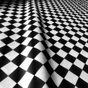 BLACK & WHITE Chef&#39;s Check Carnival Poly Cotton Geometric Uniform Apron Classic Checked Plaid Gingham Chess - 55&quot;/140cm wide Canvas