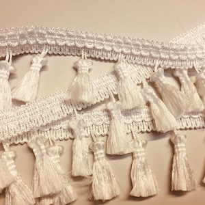 Fringe Tassel Trim Ghirlanda, Bobble Ribbon, Nastro con nappe per tende in tessuto artigianale - qualsiasi lunghezza - BIANCO PERLA