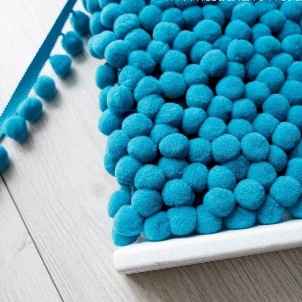 Turquoise XL Size 2cm (0.8") Pom Pom Bobble Trim Fringe Pompom Trimming - BEST QUALITY!! Choose From 21 Colours #C (sold by the metre)