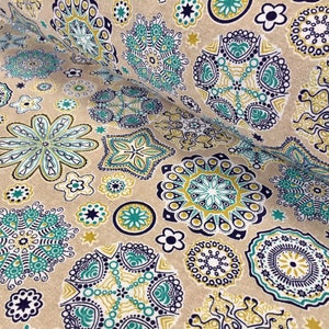Tessuto Mandala Fiori e Stelle Aquarius – Stampa Hippy – Tende, Tappezzeria – Extra Larga 280 cm – Blu
