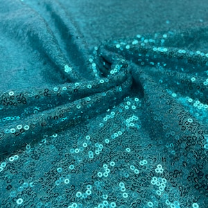 3mm Mini Sequins Fabric Material - 1 way stretch - 130cm or 51&quot; wide - Sparkling Paillettes - Aqua