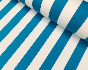 Turquoise & White Striped DRALON Outdoor Fabric Acrylic Teflon Waterproof Upholstery Material For Cushion Gazebo Beach - 63"/160cm Wide