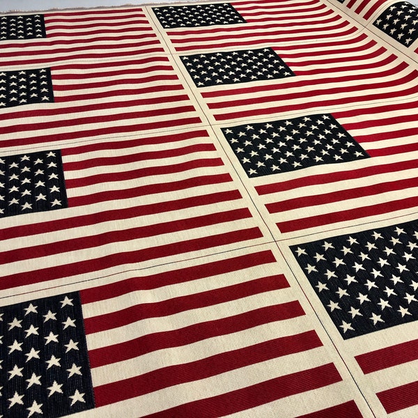USA Amerika Stars and Stripes Flagge Retro Leinen Look Schwere Jacquard Gobelin Polsterung Baumwolltasche Kissen Panel Stoff - 23'' x 14''