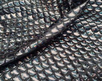 Mermaid Scale Fabric Fish Tale Foil Iridescent Stretch Spandex Material - 150cm wide - Black on Black