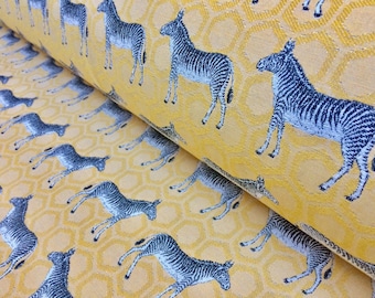 MUSTARD ZEBRA Jacquard Cotton Fabric Upholstery Gobelin Material - animal print stripes cloth - 55''/ 140cm wide