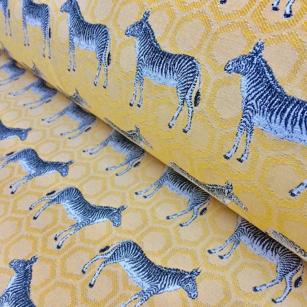 MUSTARD ZEBRA Jacquard Cotton Fabric Upholstery Gobelin Matériel - tissu à rayures d'impression animale - 55''/ 140cm de large