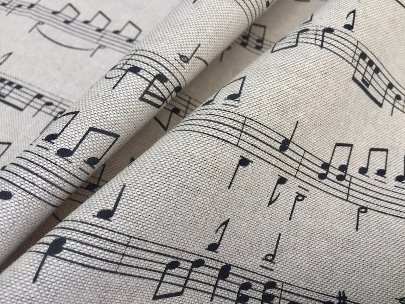 NEW PolyCotton Fabric Musical Notes Black Cream Reduced Prices Craft