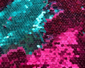 MERMAID Reversible 5mm Sequin Fabric Flip Two Tone Material - 130cm wide - Pink & Turquoise sequins