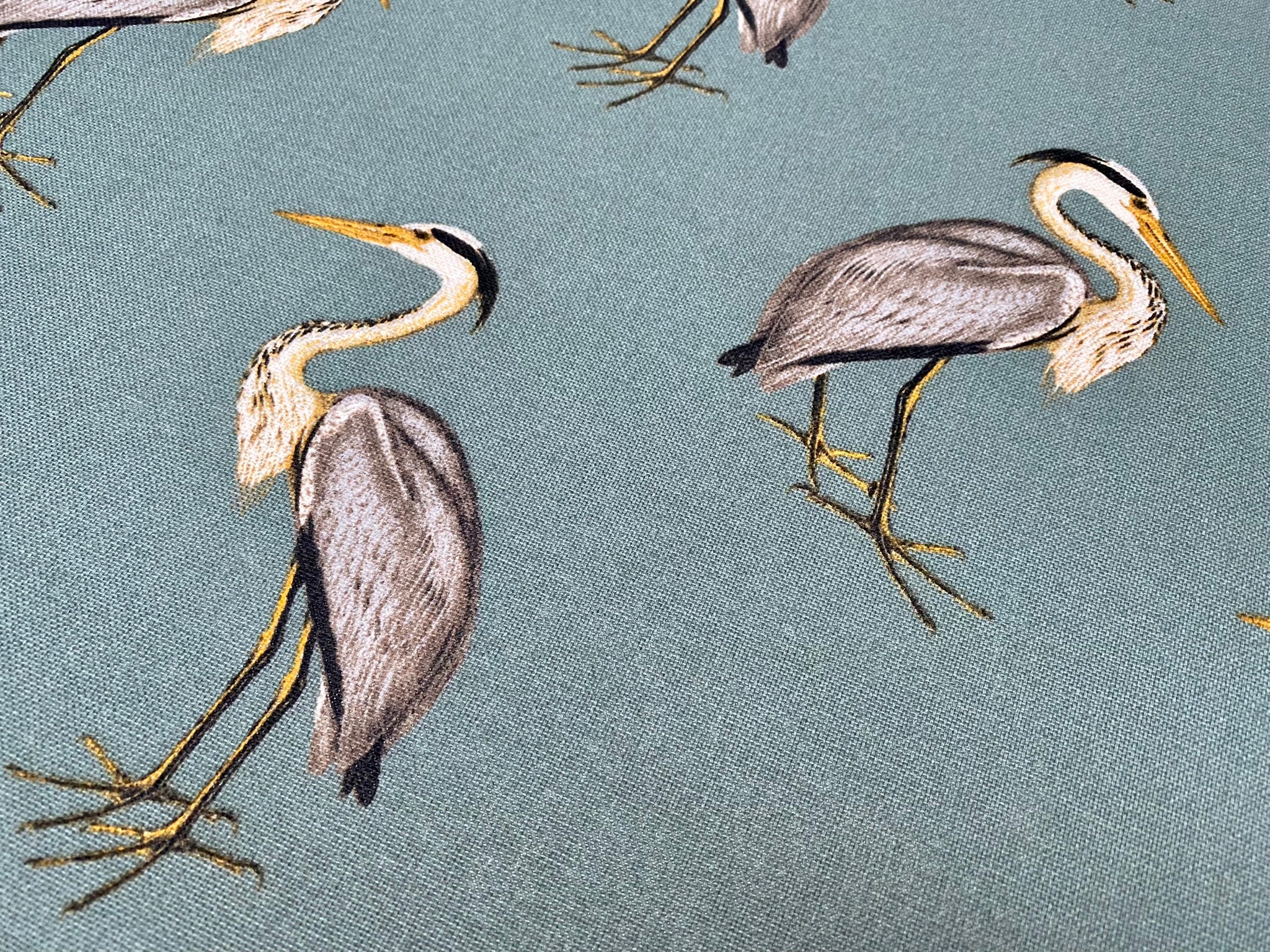 Heron Bird Print Linen Look Fabric Home Decor Upholstery Etsy UK