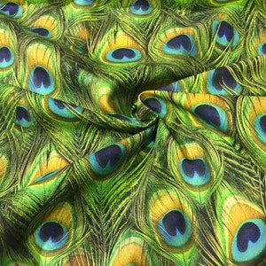 Peacock Feathers Digital Print Fabric Home Decor Upholstery Curtains Dressmaking Cotton Material - 140cm or 55&quot; Wide
