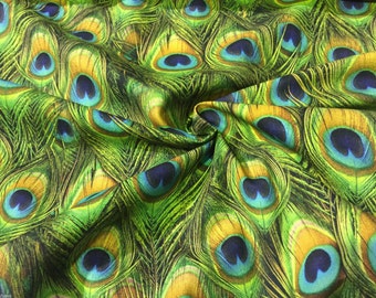 Peacock Feathers Digital Print Fabric Home Decor Upholstery Curtains Dressmaking Cotton Material - 140cm or 55&quot; Wide