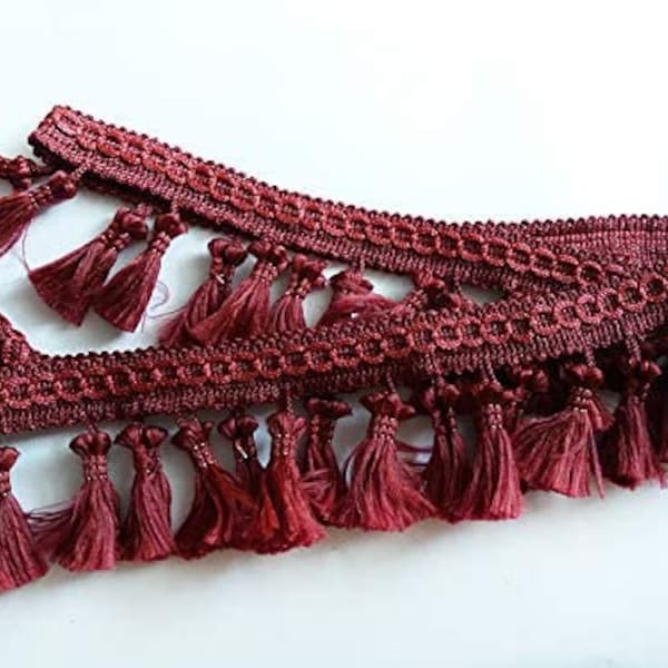 Fringe Tassel Trim Garland, Bobble Ribbon, Tape with Tassels for curtains fabric craft - any length - BURGUNDY RED