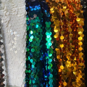 18mm Large Sequin Fabric Glitter Material 2 way stretch Backdrop Dress Making Home Decoration - 130cm wide - Sparkling Paillettes