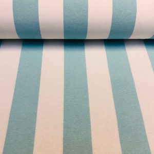 Tessuto a righe bianco e blu cielo - Tovaglia per tende Sofia Stripes Materiale da rivestimento - Tela larga 280 cm