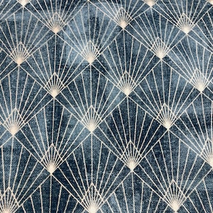 Diamante Peacock Ventaglio Tessuto Art Déco Rombo Damasco - Arredamento, Tende, Materiale da Tappezzeria - 320cm EXTRA Largo Blu Navy e Oro