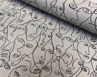 Picasso Faces Digitally Printed Fabric Furnishing Curtain Upholstery Dressmaking Cotton Material 55"/140cm Wide Canvas