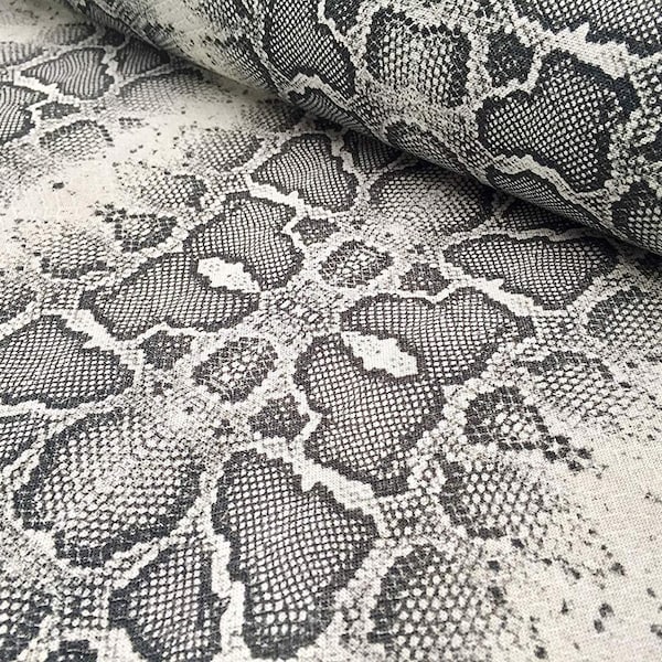 GREY Digital Snake Skin Print Fabric Animal Python Cotton Home Decor Curtains Upholstery Material - 55" or 140cm wide