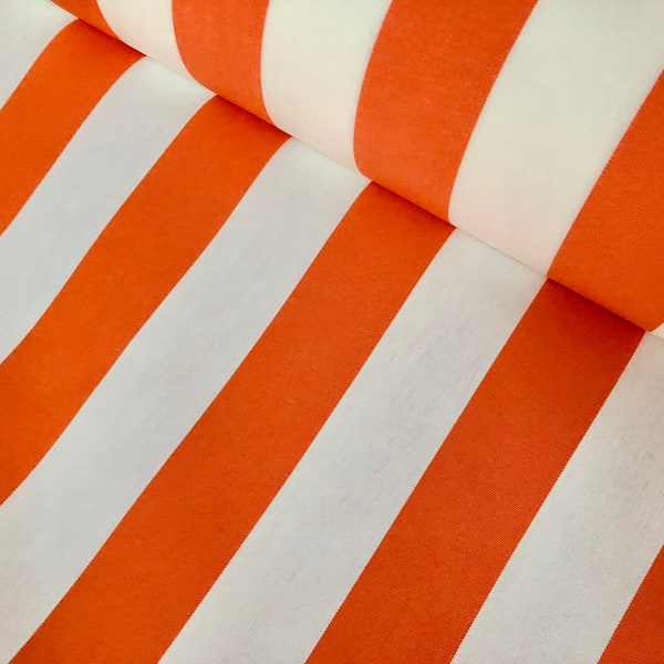 Orange & White Striped DRALON Outdoor Fabric Acrylic Teflon Waterproof Upholstery Material For Cushion Gazebo Beach - 63"/160cm Wide