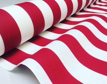 Teflon-Coated Outdoor Fabric – Red & White Striped Waterproof Material for Cushions, Awnings, Canopy, Patio – 140cm Wide
