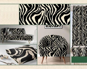 ABAKUHAUS Zebra Imprimer Tissu au Mètre, Lignes Zebra Sauvages, Tissu