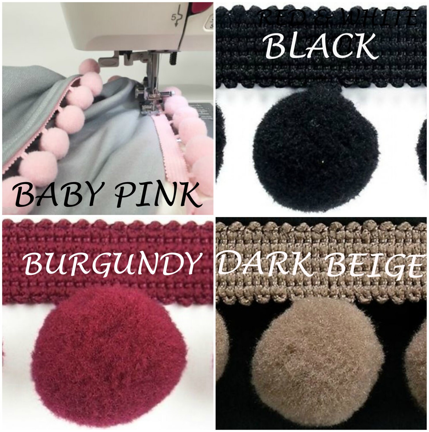 XL Size 2cm (0.8") Pom pom bobble trim fringe pompom trimming - …