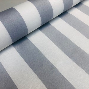 Tessuto a righe bianco e grigio argento - Tovaglia per tende Sofia Stripes Materiale da rivestimento - Tela larga 140 cm