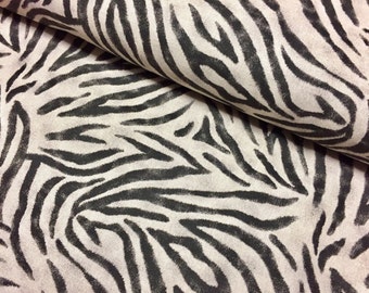 Tessuto di cotone effetto lino con stampa animalier a strisce nere zebrate, per arredamento, tende, tappezzeria, sartoria, 110"/280 cm EXTRA largo