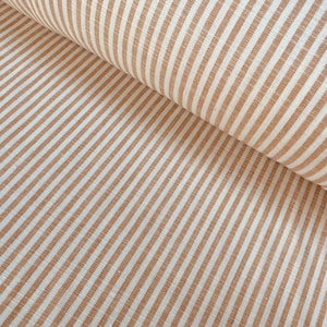 Candy Stripe Linen Fabric Light Cotton Material Cute Striped White Lines Home Decor, Dressmaking - 59" or 150cm wide - Light Brown