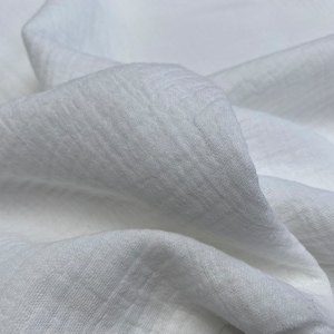 Double Gauze MUSLIN 100% Cotton Fabric Curtains Fine Cheese Baby Cloth Linen Look Event Wedding Textile - 55&quot;/140cm Wide - White