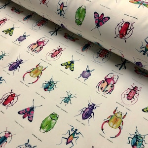 Ivory Bugs & Insects Fabric for Curtains Upholstery Dressmaking - Bee Moth Butterfly Dragonfly Print 100% Cotton Material - 55&quot;/140cm wide