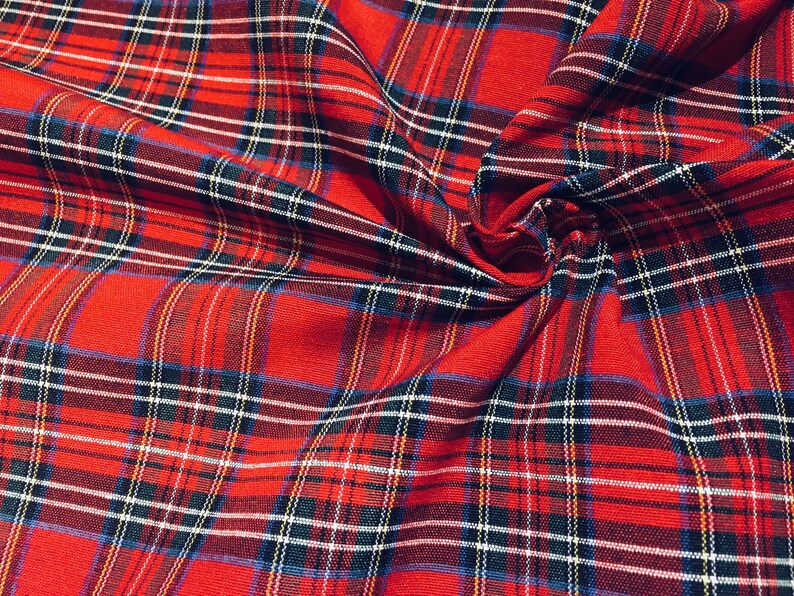 RED TARTAN Plaid Check Designer Fabric Curtain Upholstery Etsy